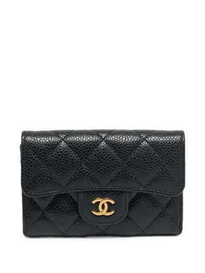 Pre-owned Chanel 2020-2021 Classic Flap Quilted Card Holder In Black