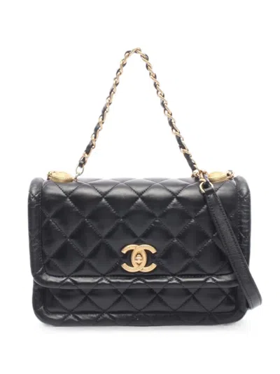 Pre-owned Chanel 2020-2021 Flap Quilted Tote Bag In Black