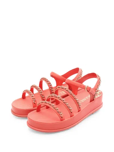 Pre-owned Chanel 2020s Cc Chain-link Sandals In Orange