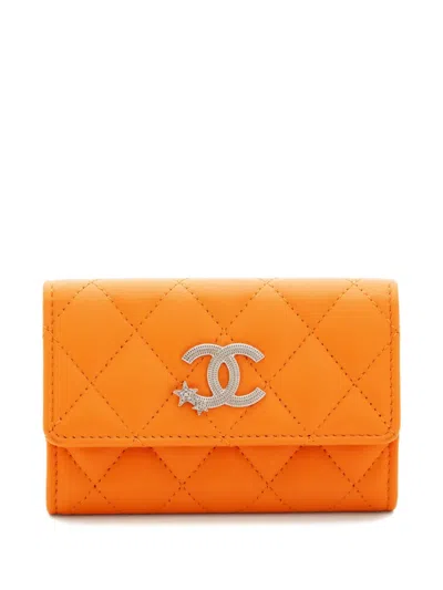 Pre-owned Chanel 2020s Cc-logo Leather Wallet In Orange