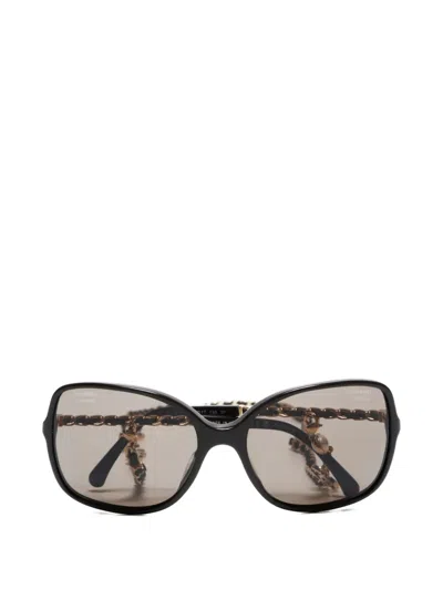 Pre-owned Chanel 2020s Chain-detail Sunglasses In Black