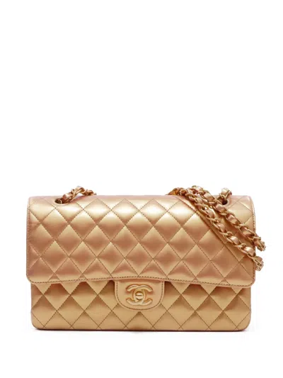 Pre-owned Chanel 2020s Double Flap Shoulder Bag In Gold