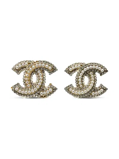 Pre-owned Chanel 2020s Pearl Cc Earrings In Gold