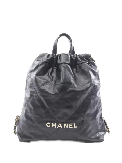 Pre-owned Chanel 2020s Quilted Leather Backpack In Black