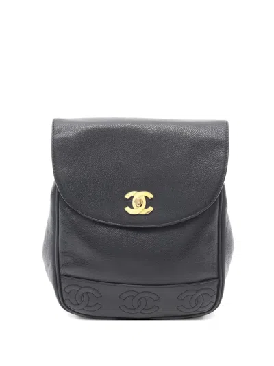 Pre-owned Chanel 2020s Triple Coco Mark Backpack In Black