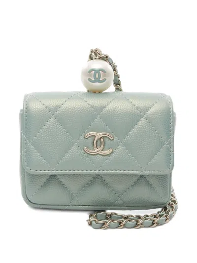 Pre-owned Chanel 2021-2022 Chain Flap Coin Purse In Green