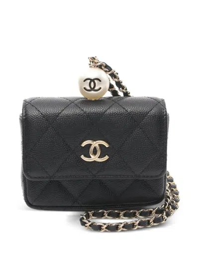 Pre-owned Chanel 2021-2022 Flap Coin Purse In Black