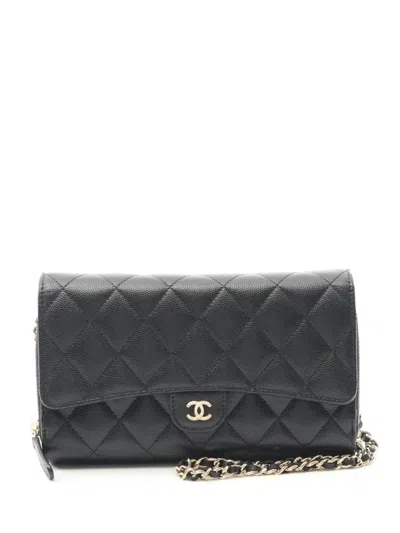 Pre-owned Chanel 2021-2022 Matelasse Chain Wallet In Black