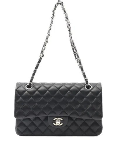 Pre-owned Chanel 2021-2022 Medium Double Flap Leather Shoulder Bag In Black