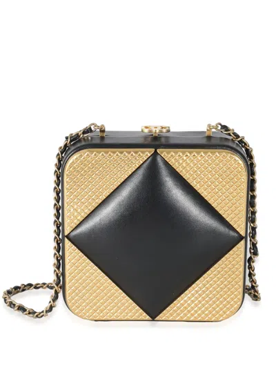 Pre-owned Chanel 2021-2022 Metal-panelling Leather-and-chain Clutch In Black