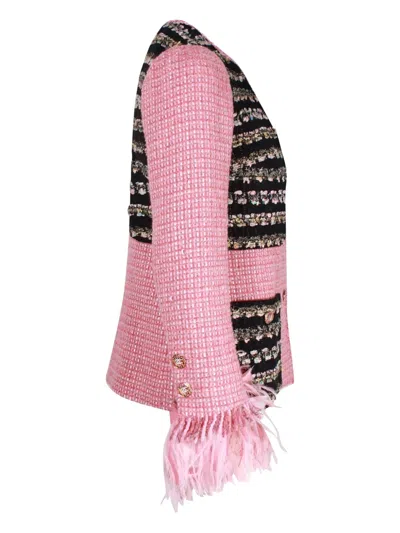 Pre-owned Chanel 2021-2022 Métiers D'art Runway Tweed Feather-trimmed Blazer In Pink
