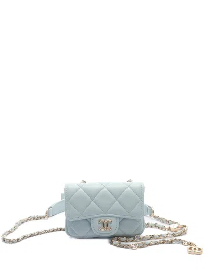 Pre-owned Chanel 2021-2022 Mini Classic Flap Belt Bag In Blue