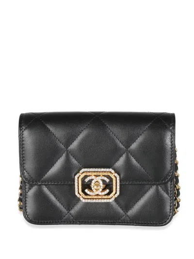 Pre-owned Chanel 2021-2023 Cc Turn-lock Diamond-quilted Mini Bag In Black