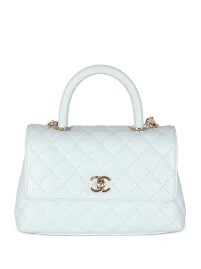 Pre-owned Chanel 2021-2023 Coco Handle Flap Two-way Handbag In Blue