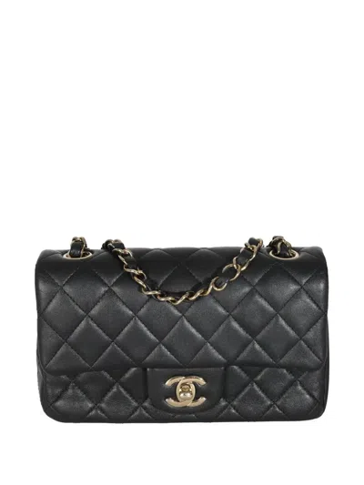 Pre-owned Chanel 2021-2023 Mini Flap Quilted-leather Shoulder Bag In Black