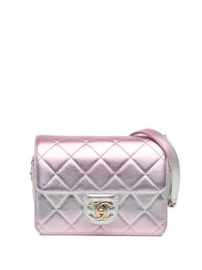 Pre-owned Chanel 2021-2023 Mini Metallic Lambskin Like A Wallet Flap Crossbody Bag In Pink