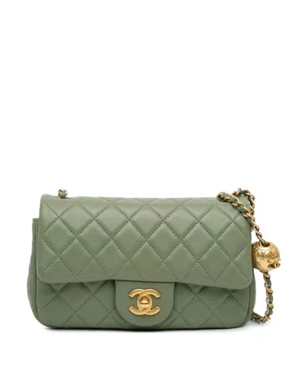 Pre-owned Chanel 2021-2023 Mini Rectangular Lambskin Pearl Crush Flap Crossbody Bag In 绿色