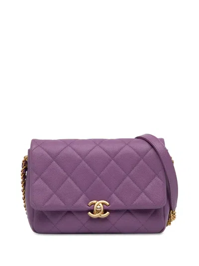 Pre-owned Chanel 2021-2023 Small Caviar Chain Melody Flap Crossbody Bag In Purple