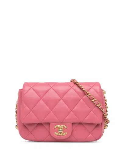 Pre-owned Chanel 2021-2023 Small Quilted Lambskin Dynasty Flap Crossbody Bag In Pink