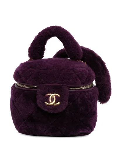 Pre-owned Chanel 2021-2023 Small Quilted Shearling Vanity Case Satchel In Purple