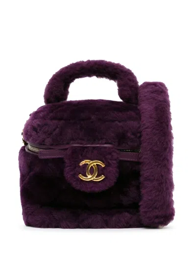 Pre-owned Chanel 2021-2023 Small Quilted Shearling Vanity Case Satchel In Purple