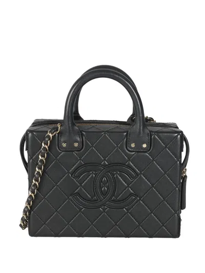 Pre-owned Chanel 2021-2023 Vanity Case Diamond-quilted Tote Bag In Black