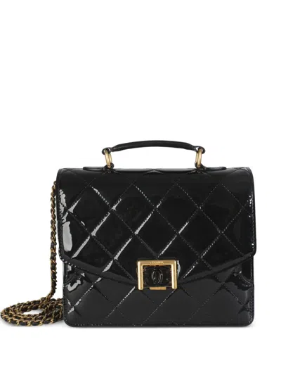 Pre-owned Chanel 2021-2024 Accordion Flap Quilted Top-handle Satchel Bag In Black