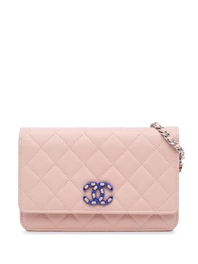 Pre-owned Chanel 2021-2024 Cc Quilted Caviar Wallet On Chain Crossbody Bag