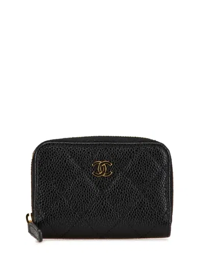 Pre-owned Chanel 2021-2024 Cc Quilted Caviar Zip Purse Coin Pouch In Black