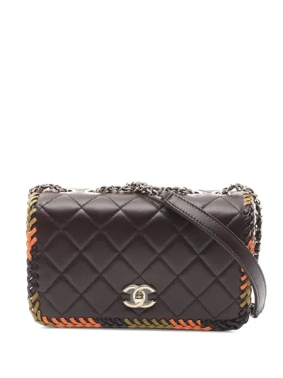 Pre-owned Chanel 2021-2024 Medium Quilted Lambskin Whipstitch Flap Shoulder Bag In Brown
