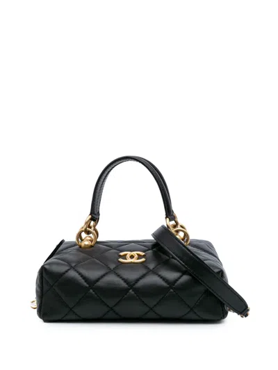 Pre-owned Chanel 2021-2024 Métiers D'art Cc Quilted Lambskin Box Top Handle Satchel