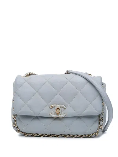 Pre-owned Chanel 2021-2024 Mini Calfskin Chain Around Flap Crossbody Bag In Grey