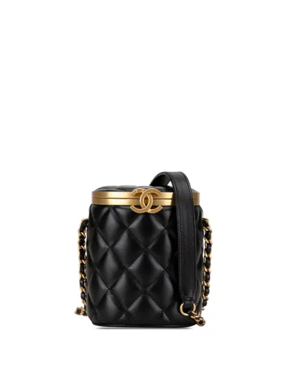 Pre-owned Chanel 2021-2024 Mini Lambskin Crown Box Crossbody Bag In Black