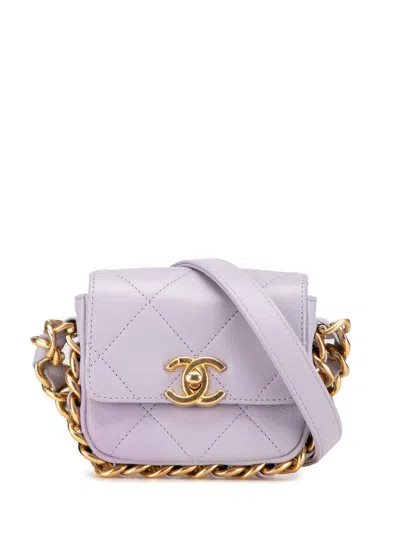 Pre-owned Chanel 2021-2024 Mini Quilted Calfskin Framing Chain Flap Crossbody Bag In Purple