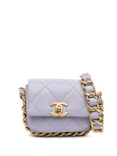 Pre-owned Chanel 2021-2024 Mini Quilted Calfskin Framing Chain Flap Crossbody Bag In Purple