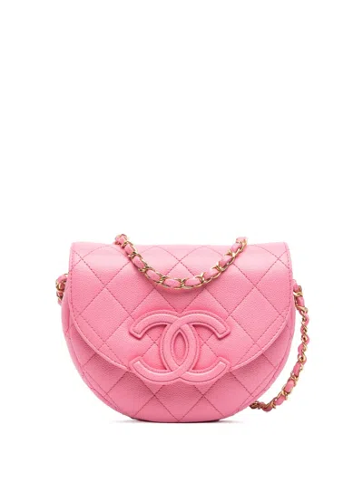Pre-owned Chanel 2021-2024 Mini Quilted Caviar Cc Messenger Flap Crossbody Bag In Pink