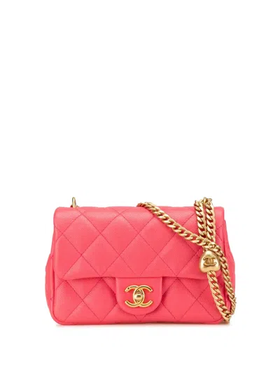 Pre-owned Chanel 2021-2024 Mini Quilted Caviar Sweetheart Flap Crossbody Bag In Pink