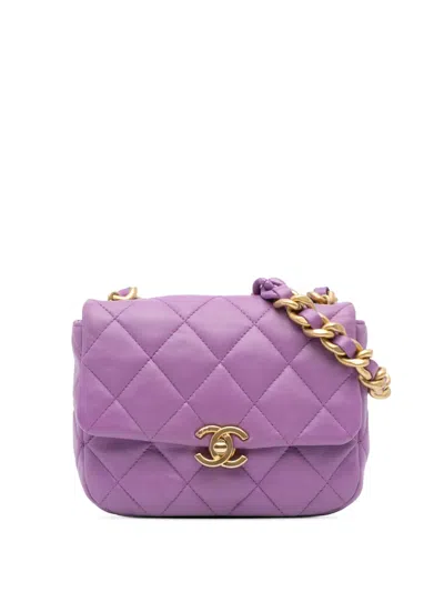 Pre-owned Chanel 2021-2024 Mini Quilted Lambskin Candy Chain Flap Crossbody Bag In Purple