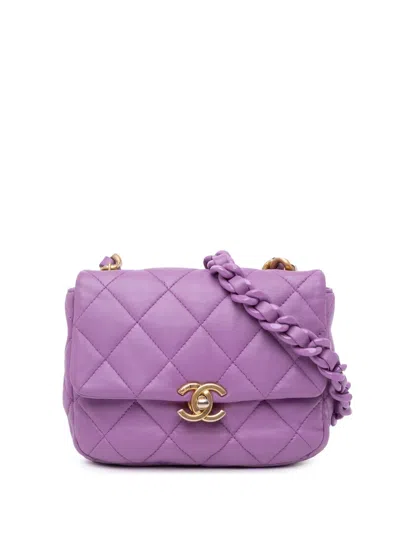 Pre-owned Chanel 2021-2024 Mini Quilted Lambskin Candy Chain Flap Crossbody Bag In Purple