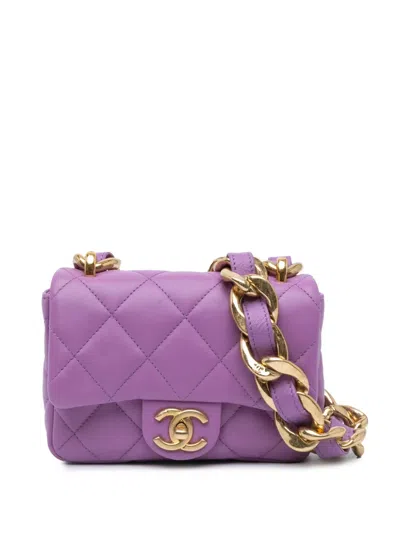 Pre-owned Chanel 2021-2024 Mini Quilted Lambskin Funky Town Flap Shoulder Bag In Purple