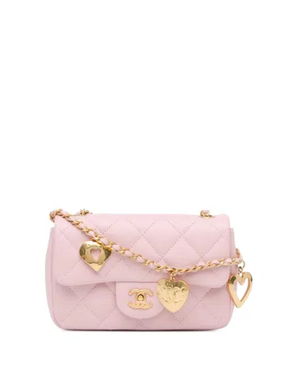 Pre-owned Chanel 2021-2024 Mini Quilted Lambskin Heart Charms Flap Crossbody Bag