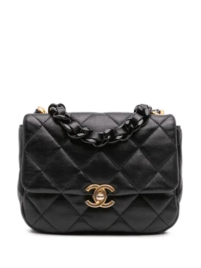 Pre-owned Chanel 2021-2024 Mini Quilted Lambskin Lacquered Chain Flap Crossbody Bag