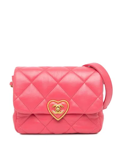 Pre-owned Chanel 2021-2024 Mini Quilted Lambskin Plexiglass Coco Love Flap Crossbody Bag In Pink
