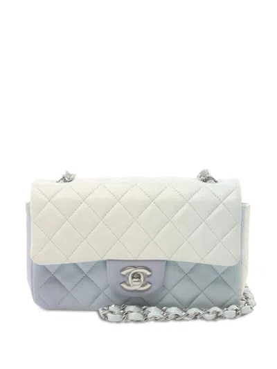 Pre-owned Chanel 2021-2024 Mini Rectangular Classic Ombre Iridescent Lambskin Single Flap Crossbody Bag In White