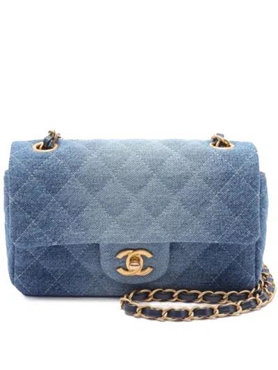 Pre-owned Chanel 2021-2024 Mini Rectangular Quilted Washed Denim Flap Crossbody Bag In Blue