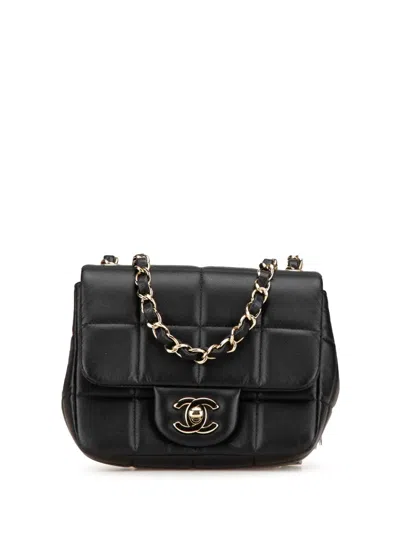 Pre-owned Chanel 2021-2024 Mini Square Lambskin Resin Crystal Monacoco Flap Crossbody Bag In Black