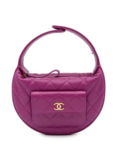 Pre-owned Chanel 2021-2024 Quilted Caviar Polly Pocket Hobo Handbag