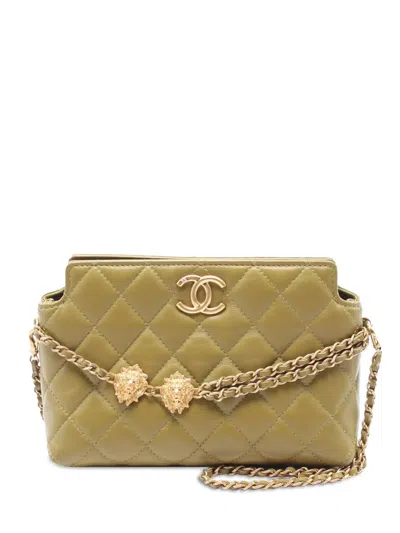 Pre-owned Chanel 2021-2024 Quilted Lambskin Leo Shoulder Bag In Green