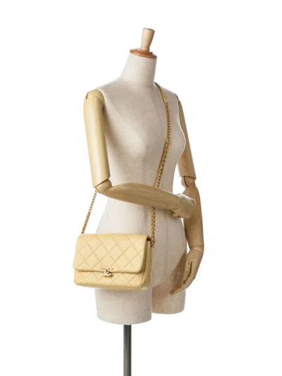 Pre-owned Chanel 2021-2024 Small Caviar Chain Melody Flap Crossbody Bag In Yellow