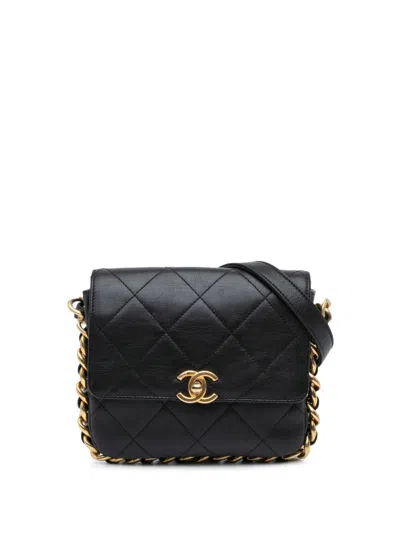 Pre-owned Chanel 2021-2024 Small Quilted Calfskin Framing Chain Flap Crossbody Bag In Black